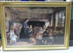 George Washington Brownlow framed print of the painting Straw Plaiting School in Essex, in ornate