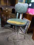 Vintage tubular steel and vinyl machinists swivel stool/chair, overall height 102cm.