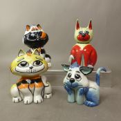 Group of four Lorna Bailey comical cat figures, Tubby, Marmaduke, Delicious and Dream On, height