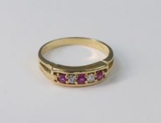 14ct gold ruby & diamond ring, size O, 2.5g.