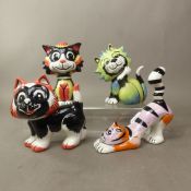 Group of four Lorna Bailey comical cat figures, Itchy, Cutie, Pepe and Claude, height of tallest