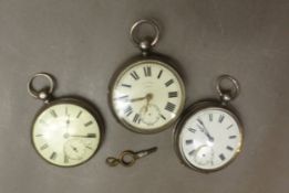 Three silver cased pocket watches, including one retailed by C H Moody of Crewe with Chester