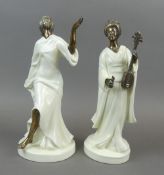 Two Minton figures , ' Grecian Dancer & Geisha, both white china body with bronze Head, arms.