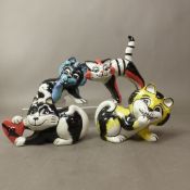 Group of four Lorna Bailey comical cat figures, Valentine Gift, Paws, Claws and a striped cat,