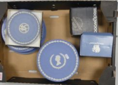 A collection of Wedgwood Jasper pieces, to include, a Pink bud vase and Heart Trinket box , together