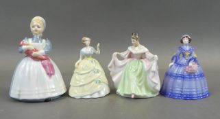 A group of four Figures to include three Royal Doulton Figures Rose HN 2123, Tinkle Bell HN 1677 &