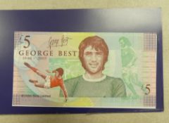 George Best Ulster Bank five pound note, together with English One Pound Note. (2)