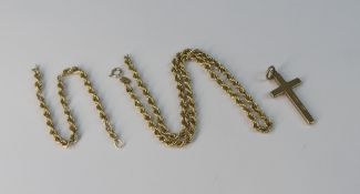 9ct gold broken necklace and 9ct gold cross, 6.1g.