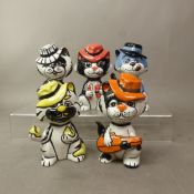 Group of five Lorna Bailey comical cat figures, Capone, Boss, Magnum, Bomber and Tommy, height of