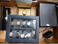A collection of gents wristwatches including a Krug-Baumen gold-plated cased example, quartz and
