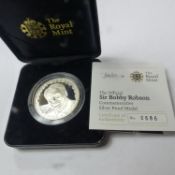 Royal Mint Sir Bobby Robson silver proof commemorative medal, struck in .925 silver, 28.28g, in