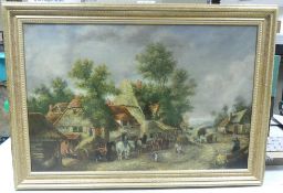 Oil on canvas painting depicting 19th-century Victorian rural village, signed H Bocht bottom right,