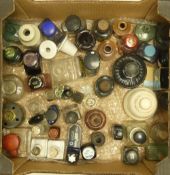 A collection of Inkwells and ink bottles of various forms, some glass , some ceramic, approx 40