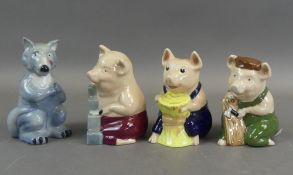 Four Wade Character Figures - The Three Little Pigs and The Big Bad Wolf (House of Straw, Wood,