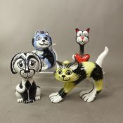 Group of four Lorna Bailey comical cat figures, Bouncer, Molly, Candy and Googy, height of tallest