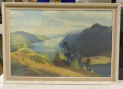 William Heaton Cooper mid-century framed print of the landscape painting Ullswater. (H: 49cm x W: