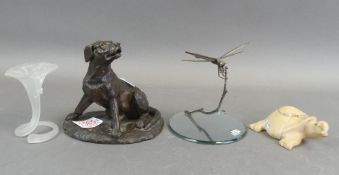 Heredities Ltd Bronze Effect Dog Together With Marble Effect Tortoise (repairs noted), Mosquito