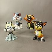 Group of four Lorna Bailey comical cat figures, Mouser, Drax, Cloe and Dotty, height of tallest 13cm