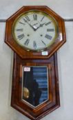 Antique American E N Welch 'Verdi' drop octagon wall clock C1880, 77cm rosewood part glazed case and