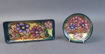 Moorcroft rectangular tray and coaster in the Cosmos pattern, by Phil Gibson. (2)