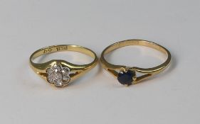 18ct gold diamond cluster ring, size O, one diamond stone missing together with another 18ct ring