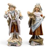Royal Dux Bohemia pair of porcelain character figures depicting a boy and a girl in 18th century