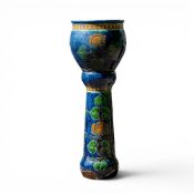 Belgian Flemish earthenware Art Nouveau jardiniére and stand, decorated with folk-art-inspired