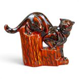 Anita Harris, stunning black & grey Cougar figurine with reactive glazes. Gold signed. H28cm