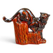 Anita Harris, stunning black & grey Cougar figurine with reactive glazes. Gold signed. H28cm