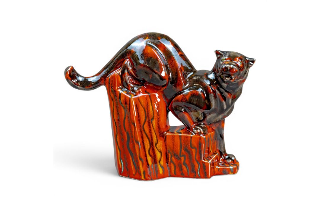 Anita Harris, stunning black & grey Cougar figurine with reactive glazes. Gold signed. H28cm - Image 1 of 7