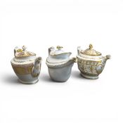 Late 18th/early 19th century porcelain tea pots, of various body shapes with matching lids, by