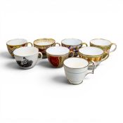 A collection of 19th century porcelain tea cups in various patterns from different manufacturers,