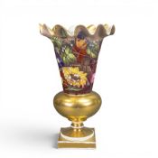 19th century porcelain vase, with flared, fluted rim, hand-painted with floral reserve and extensive