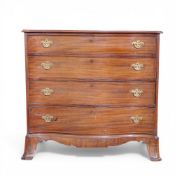 19th century mahogany serpentine four drawer chest of drawers on splayed bracket feet, w.112 x d.