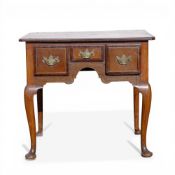 20th century quality oak & mahogany inlaid lowboy, Queen Anne supports with three drawers, w.74 x