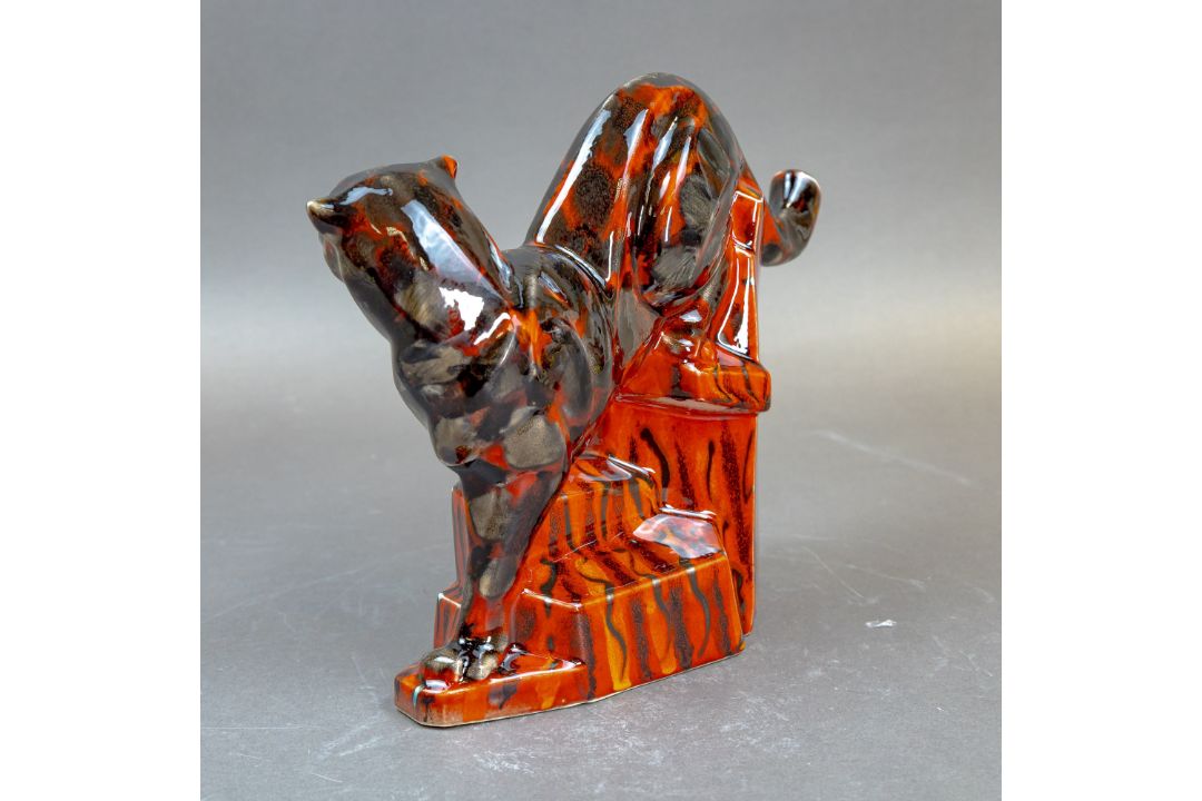 Anita Harris, stunning black & grey Cougar figurine with reactive glazes. Gold signed. H28cm - Image 4 of 7