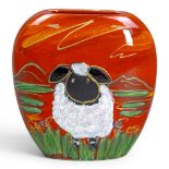 Anita Harris Valais black nosed Sheep purse vase H12cm. Gold signed.
