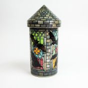 Dennis China Ware, a hand-decorated Bat Tower jar with cover, designed by Sally Tuffin, no.1 of
