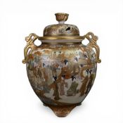 19th century Meiji Japanese Satsuma incense burner vase & cover, gilded and decorated with