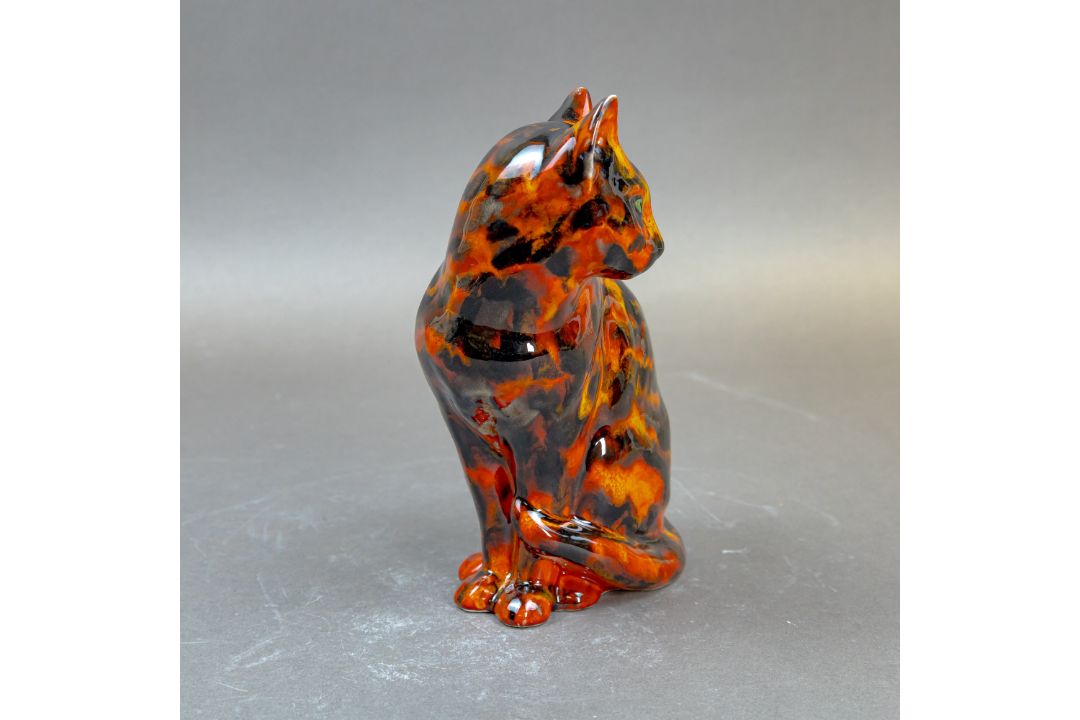 Anita Harris, Seated Cat figurine with glazed fusion Tiger effects H22cm. Gold signed. - Image 5 of 6