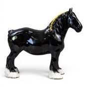 Beswick black Shire in gloss with original Beswick sticker. Model 818. 21.5cm high