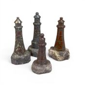 Cornish Serpentine stone lighthouse sculptures, carved from Serpentine stone with red/grey tones