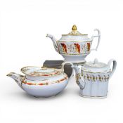Late 18th/early 19th century porcelain tea pots, of various body shapes and matching lids, by