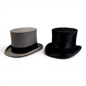 Late 19th/early 20th century gentleman's top hats and bowler hats, featuring black silk plush top
