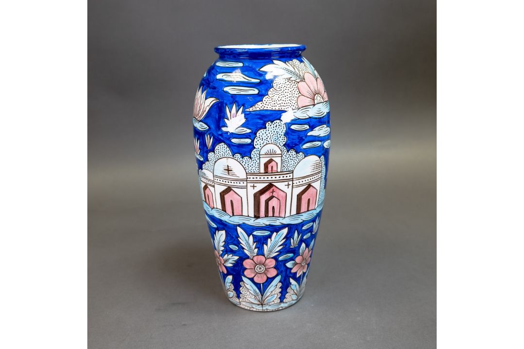 Wade prototype vase, decorated in a Persian/middle eastern style with a figure on horse back with - Image 4 of 7