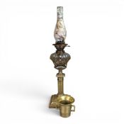Late 19th century brass oil lamp, featuring decorative fluted column or Corinthian column base, with