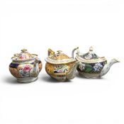 18th/early 19th century porcelain tea pots, of various body shapes with matching lids, by