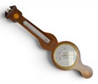 20th century Georgian style mahogany banjo barometer, shell inlay with silvered dial, h.98cm.