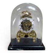19th century skeleton clock, silvered dial by Chumbley of Sheffield, marble base with wooden