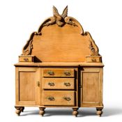 A Victorian pine dresser with raised back & eagle decoration, H175cm x W142cm x D48cm. Collection